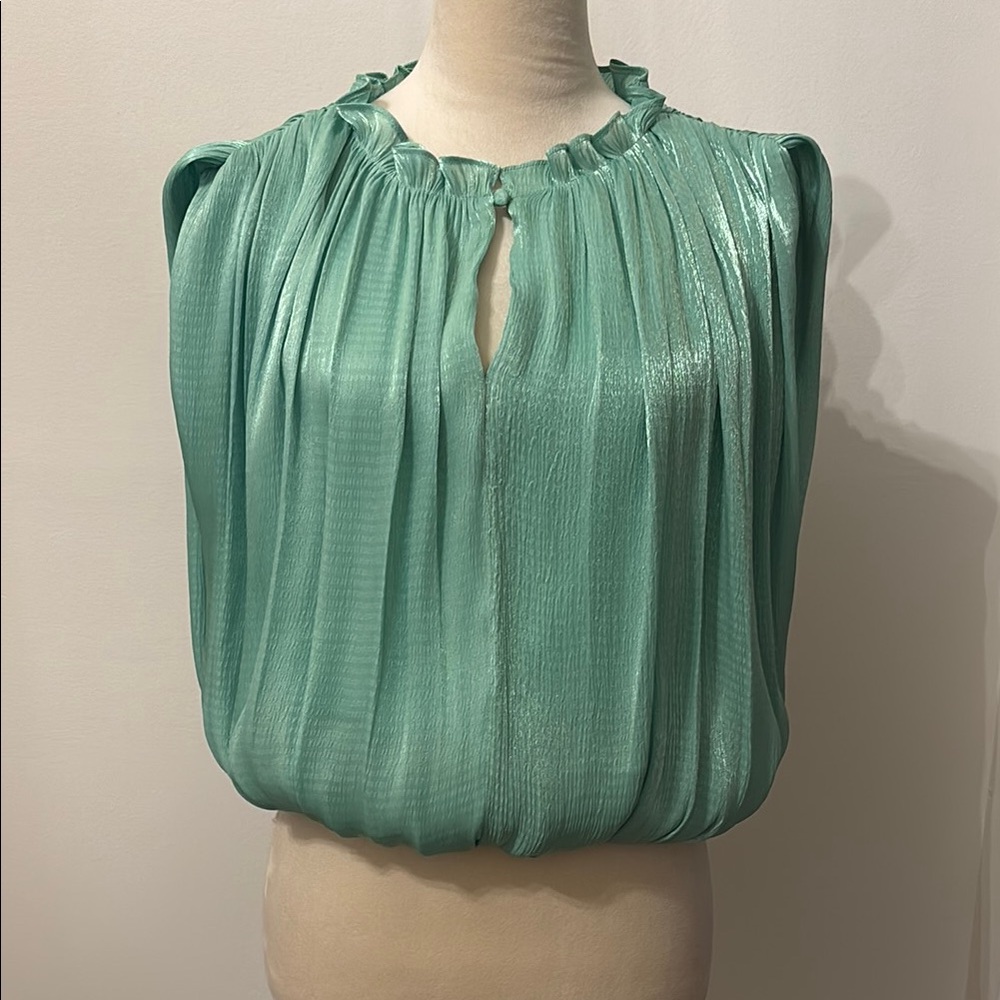 Current Air Mint Green Pleated Sleeveless Blouse
